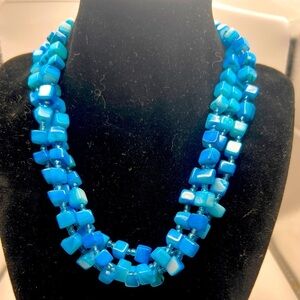 Gorgeous vibrant 3 strand Blue Tourmaline gemstone necklace